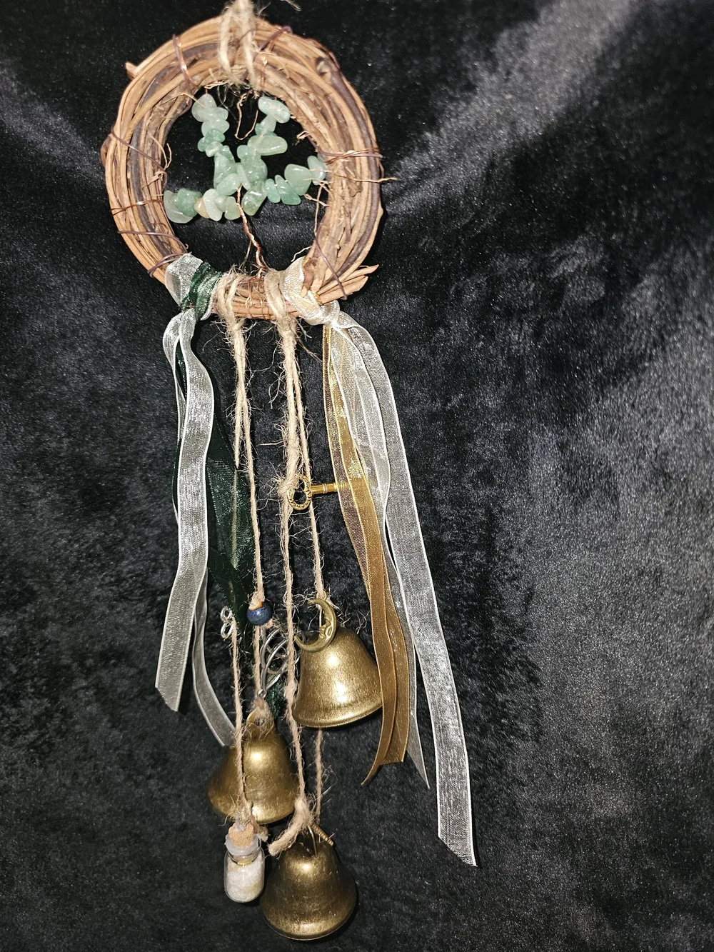 Handmade Green Tree of Life Wreath with Gold Bells - Home Holiday Decor